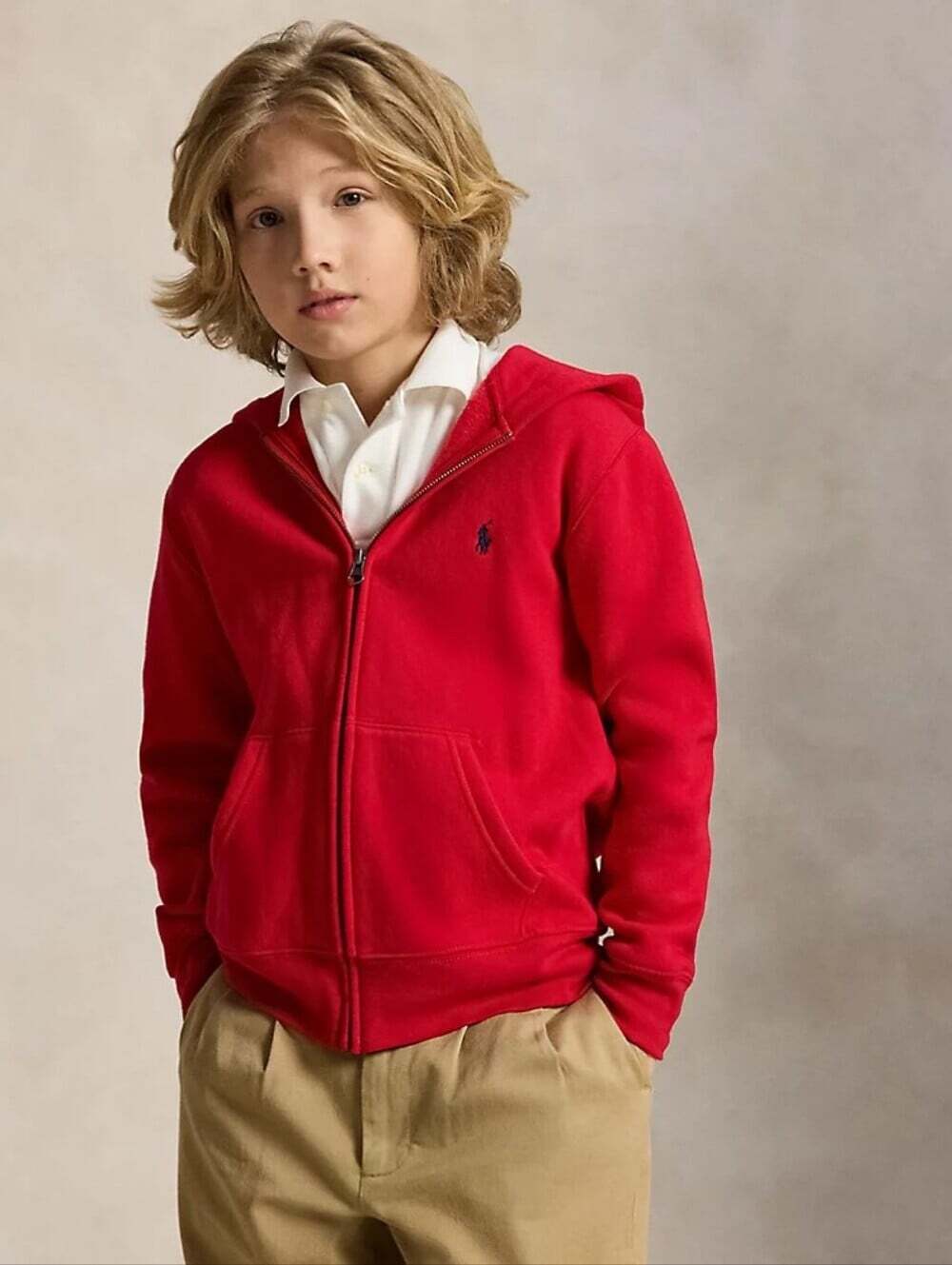 Polo Ralph Lauren Kids Red Full Zip Hoodie M 10-12 Pony Logo Fleece
